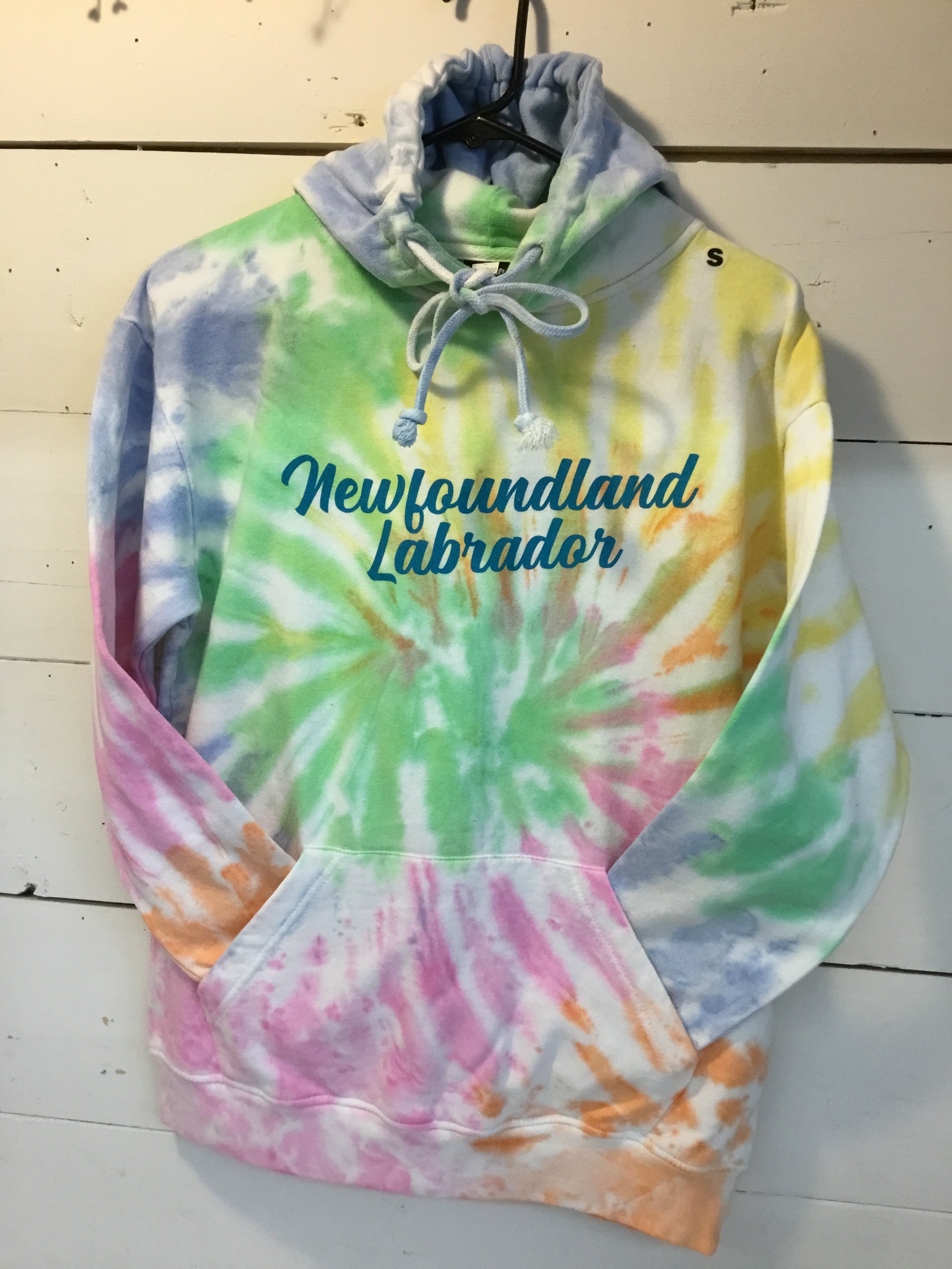 Adult Unisex Pastel Tie Dye Hoodie with Newfoundland Labrador Script