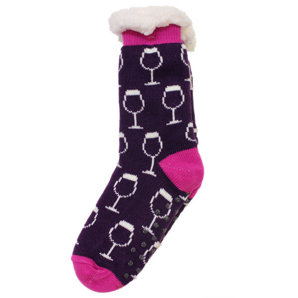 Printed Sherpa Lined Socks With ABS Soles