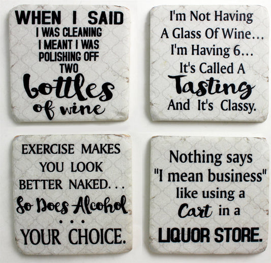 Ceramic Cork-Back Coasters  - assorted sayings