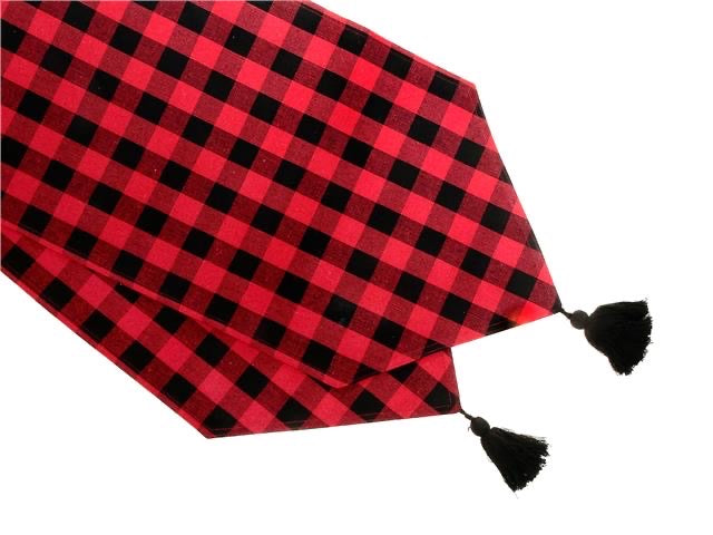 White Buffalo Plaid Table Runner with Tassels