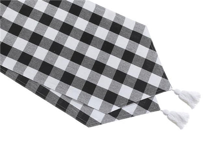 White Buffalo Plaid Table Runner with Tassels